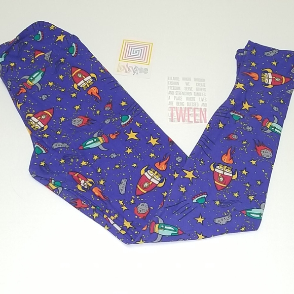 Lularoe Purple Space Ship Leggings Tween - Picture 1 of 6